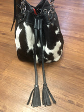 Load image into Gallery viewer, Purse - B&amp;W Crossbody drawstring bucket purse, black &amp; white cow print