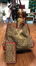 Load image into Gallery viewer, Coach Purse - large shoulder bag with red trim. Includes zipped up wallet.