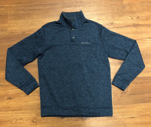 Mens Size M 1/4 button blue and black sweater