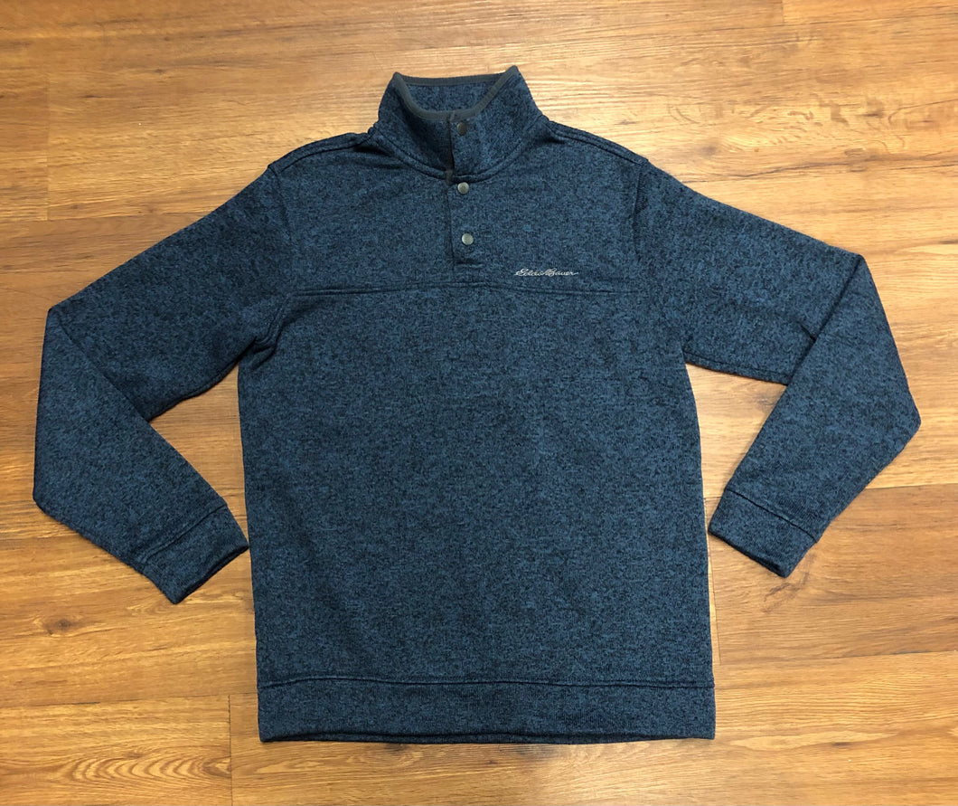 Mens Size M 1/4 button blue and black sweater