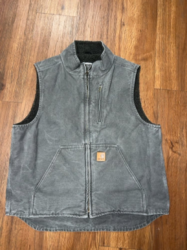 Size L mock neck sherpa lined vest, washed gravel gray