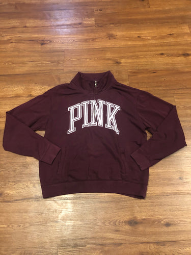 Women's Size L Pink 1/4 Zip Pullover Sweatshirt