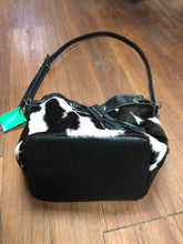 Load image into Gallery viewer, Purse - black and white cowhide drawstring crossbody bucket purse