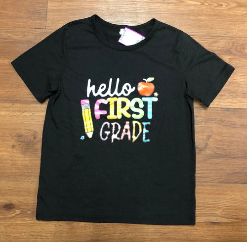 7/8  hello first grade black tee