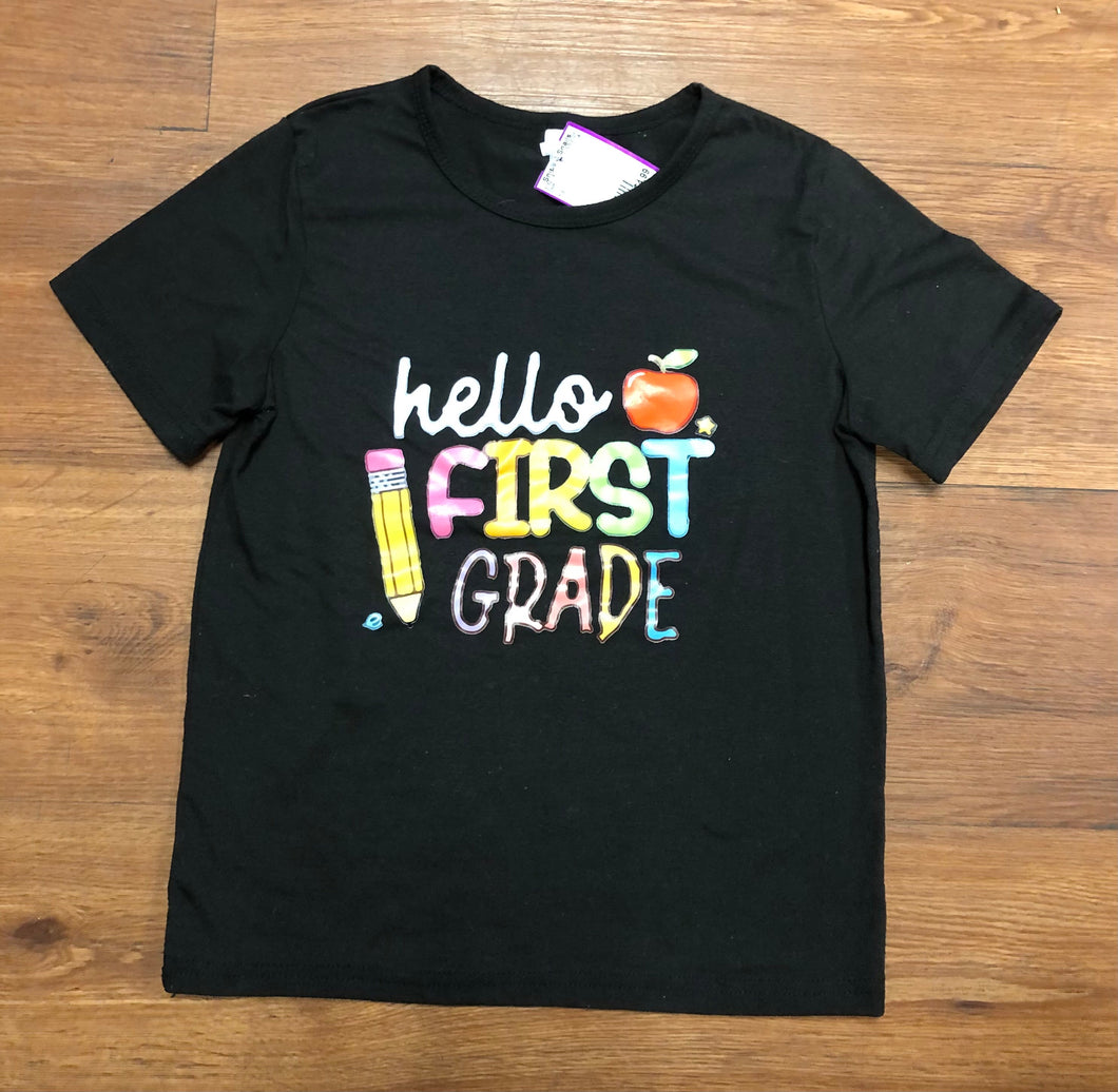 7/8  hello first grade black tee