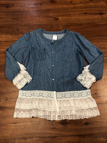 Women's Size S Button Up w/ Lace Long Sleeve Shirt