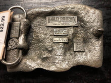 Load image into Gallery viewer, Belt harley 1989 vintage pewter belt buckle twin eagles