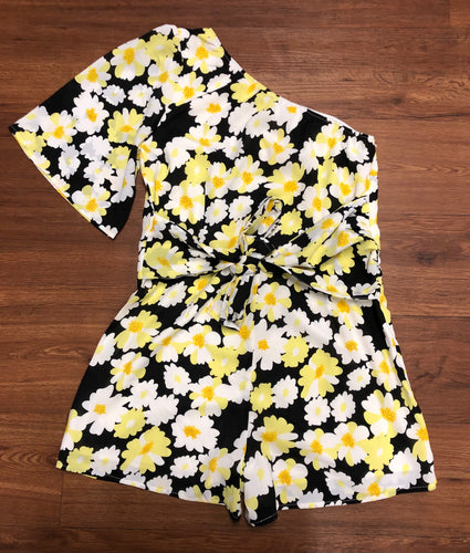 Size L BTFBM shorts romper, new with tags, one sleeve, side zip, waist tie