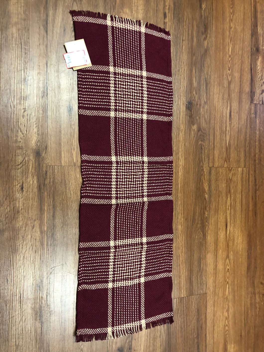 Estib burgundy tan plaid runner home decor