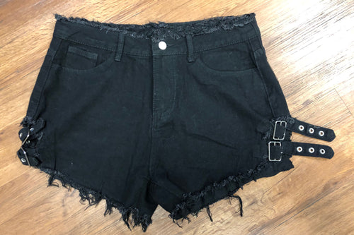 Size XL jean shorts with double belt buckle sides