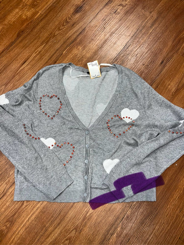 Size 1X Torrid button front cardigan, hearts rinestones
