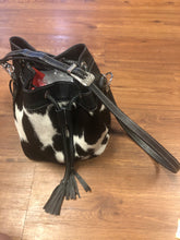 Load image into Gallery viewer, Purse - B&amp;W Crossbody drawstring bucket purse, black &amp; white cow print