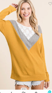 Size M Size S long sleeve brushed knit waffle sweater-Boutique