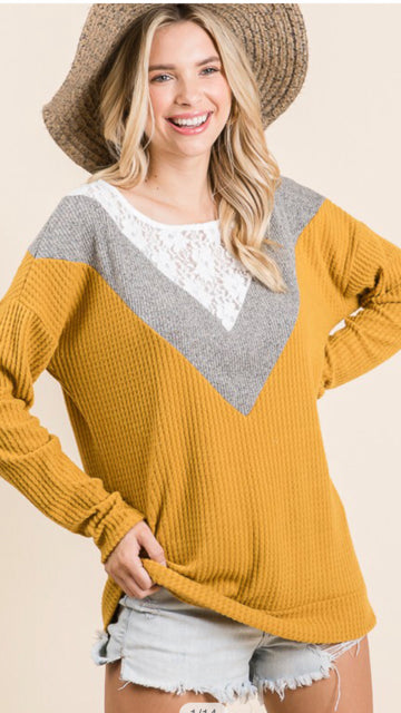 Size L Size S long sleeve brushed knit waffle sweater-Boutique