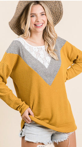 Size M Size S long sleeve brushed knit waffle sweater-Boutique