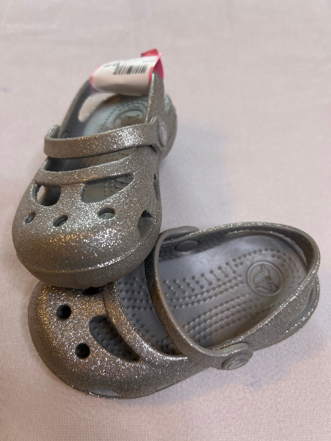 Toddler Girls size 5 Silver Glitter Crocs