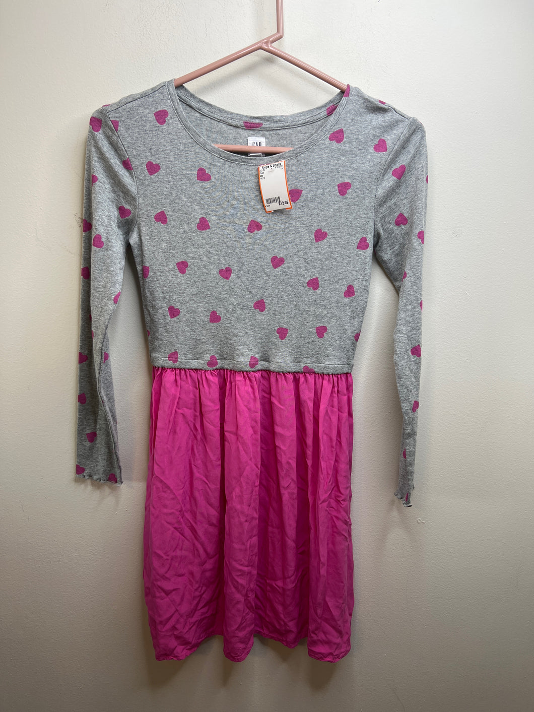 Girls size 14/16 Gap Long-sleeve pink and gray with hearts Dress